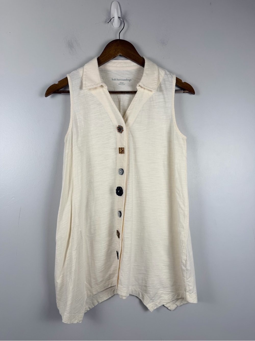 Soft surroundings Danielle Button Sleeveless Tunic in cream size XS